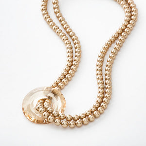 Crystal Cirque Pendant & Pearl Necklace – Gold