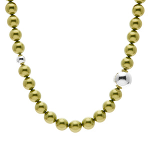 Shine Pearl Necklace - Moss & Silver