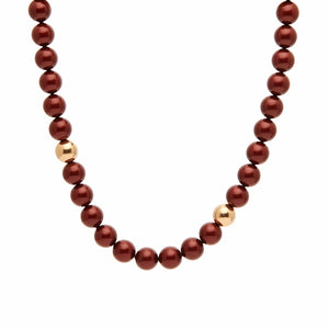 Shine Pearl Necklace - Bordeaux Red & Gold